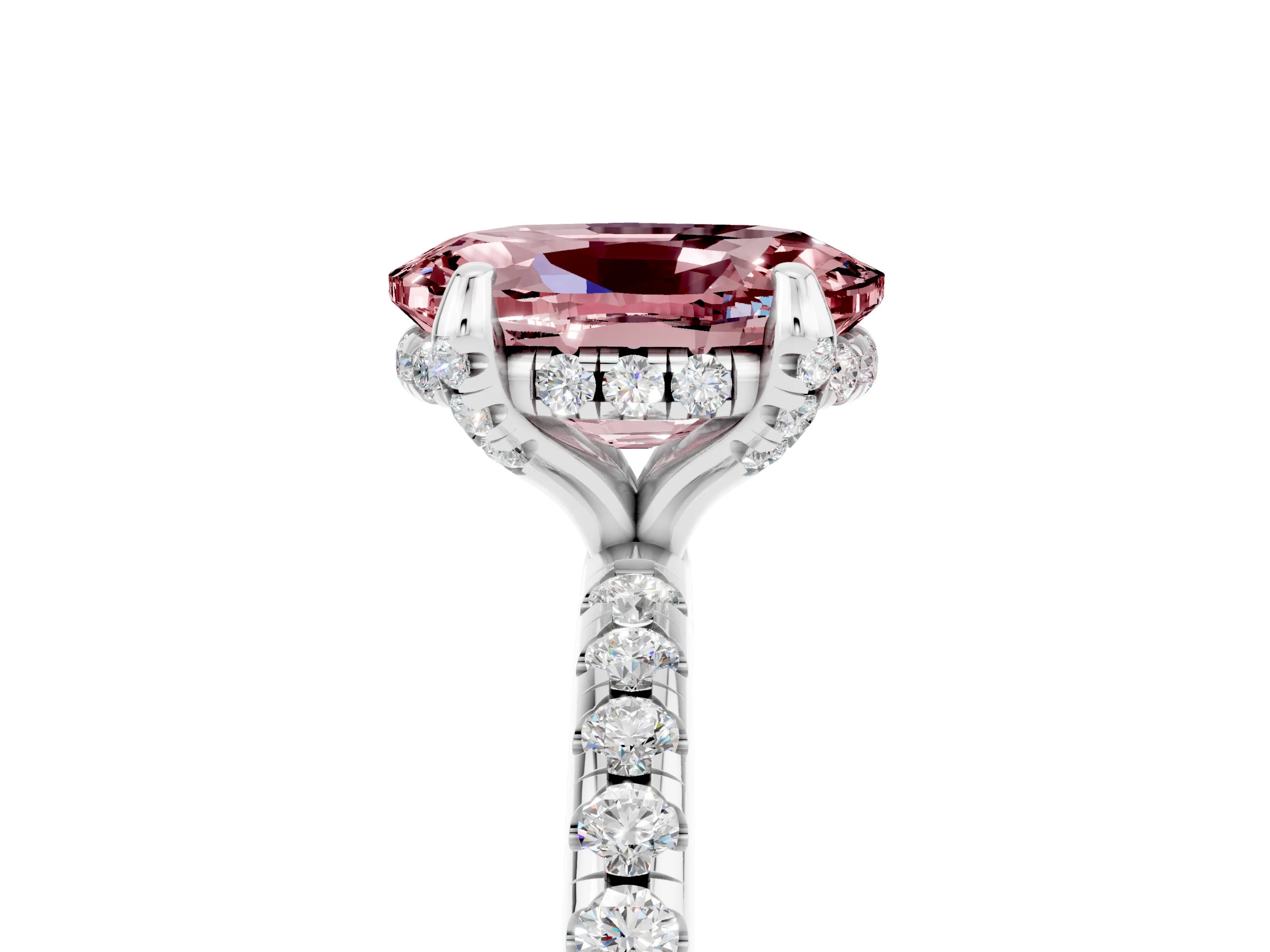 White gold Oval Cut Diamond Solitaire Ring with Four-Prong Setting and Pavé Band_5