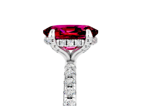 White gold Oval Cut Diamond Solitaire Ring with Four-Prong Setting and Pavé Band_5