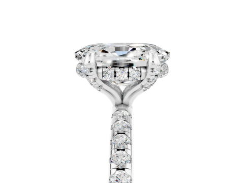 White gold Oval Cut Diamond Solitaire Ring with Four-Prong Setting and Pavé Band_5