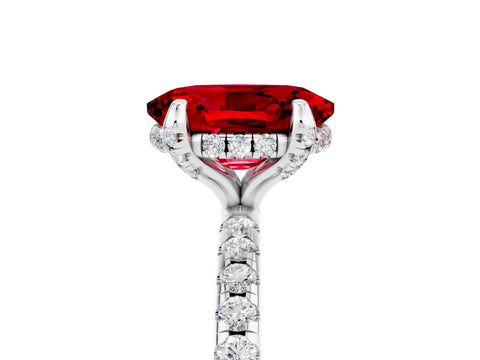 White gold Oval Cut Diamond Solitaire Ring with Four-Prong Setting and Pavé Band_5