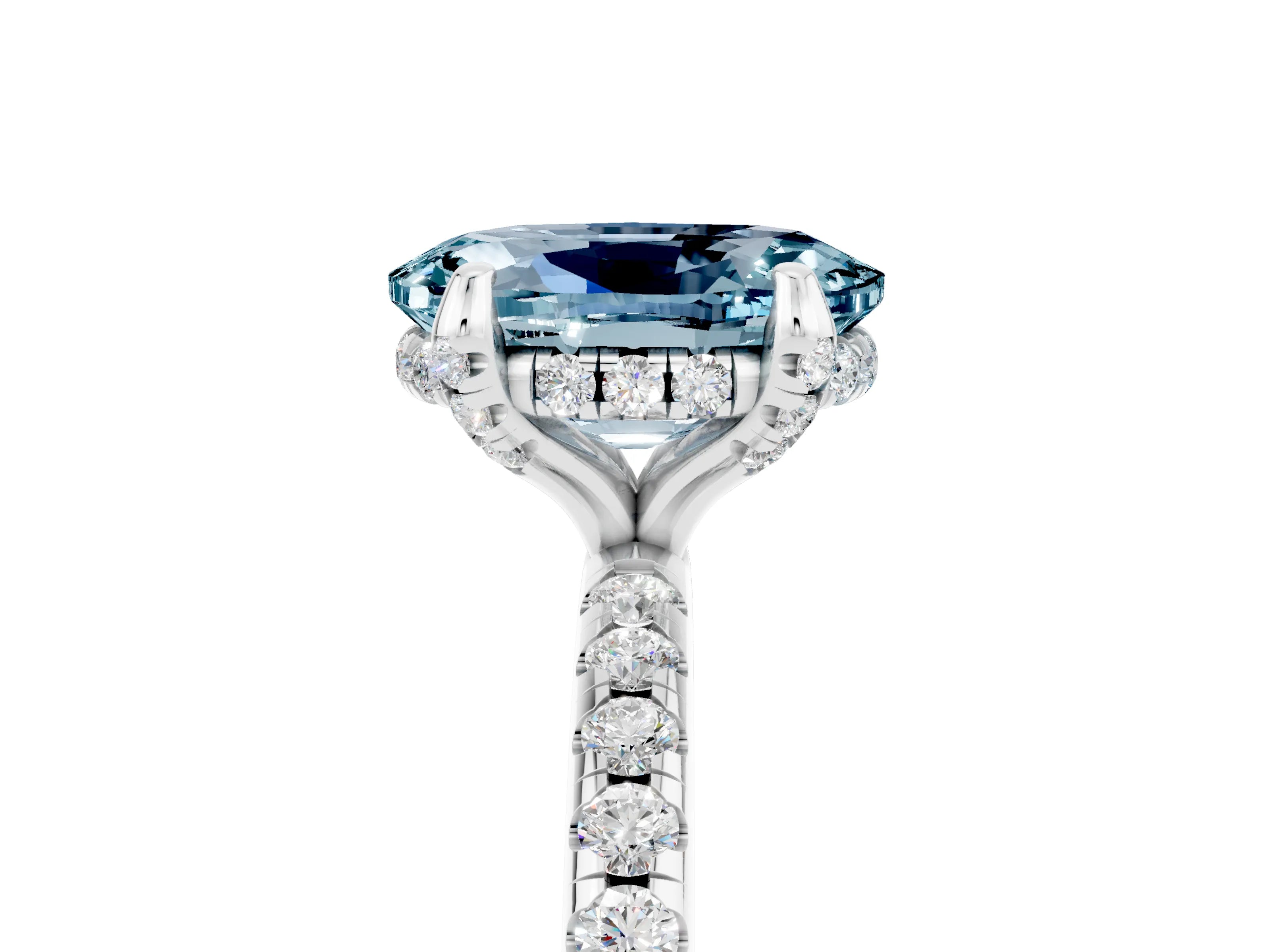 White gold Oval Cut Diamond Solitaire Ring with Four-Prong Setting and Pavé Band_5