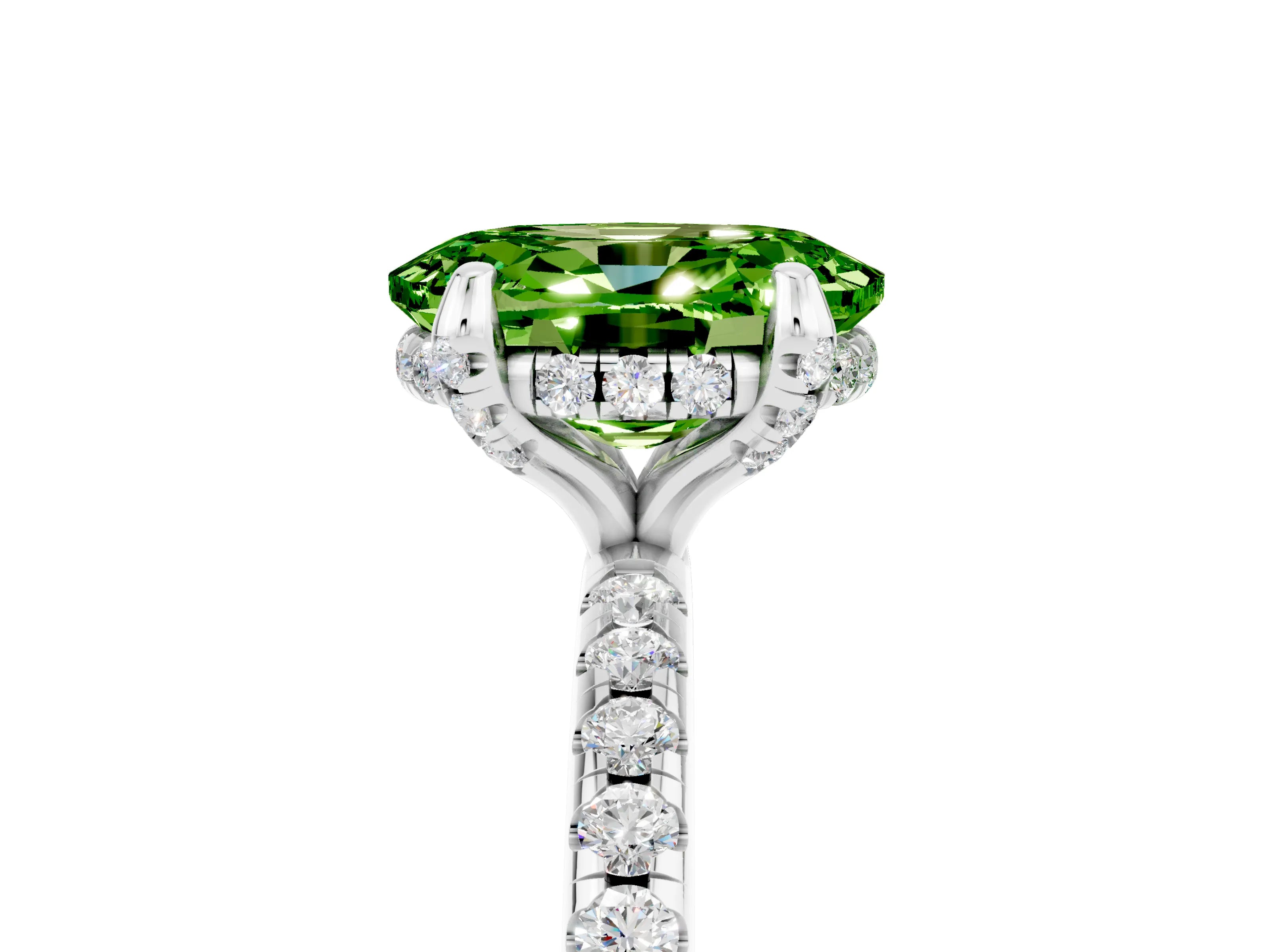 White gold Oval Cut Diamond Solitaire Ring with Four-Prong Setting and Pavé Band_5