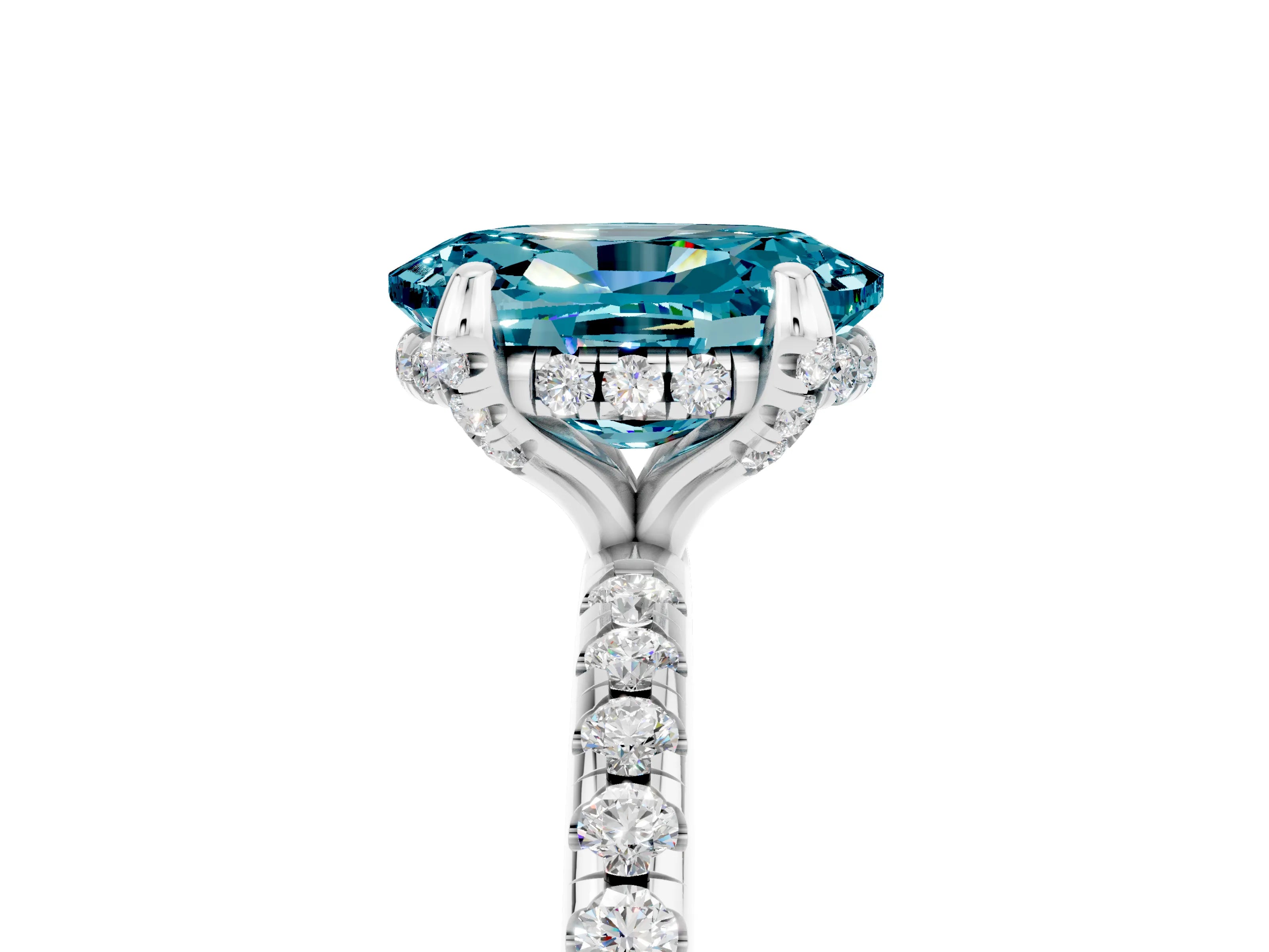 White gold Oval Cut Diamond Solitaire Ring with Four-Prong Setting and Pavé Band_5