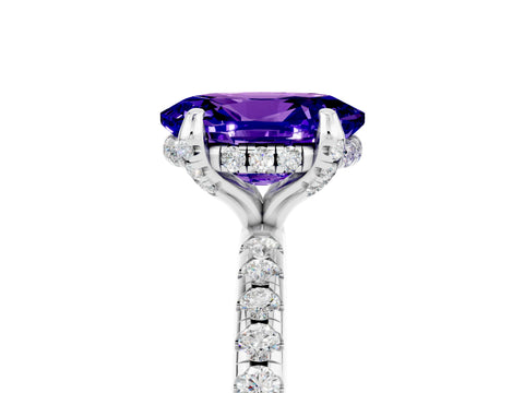 White gold Oval Cut Diamond Solitaire Ring with Four-Prong Setting and Pavé Band_5