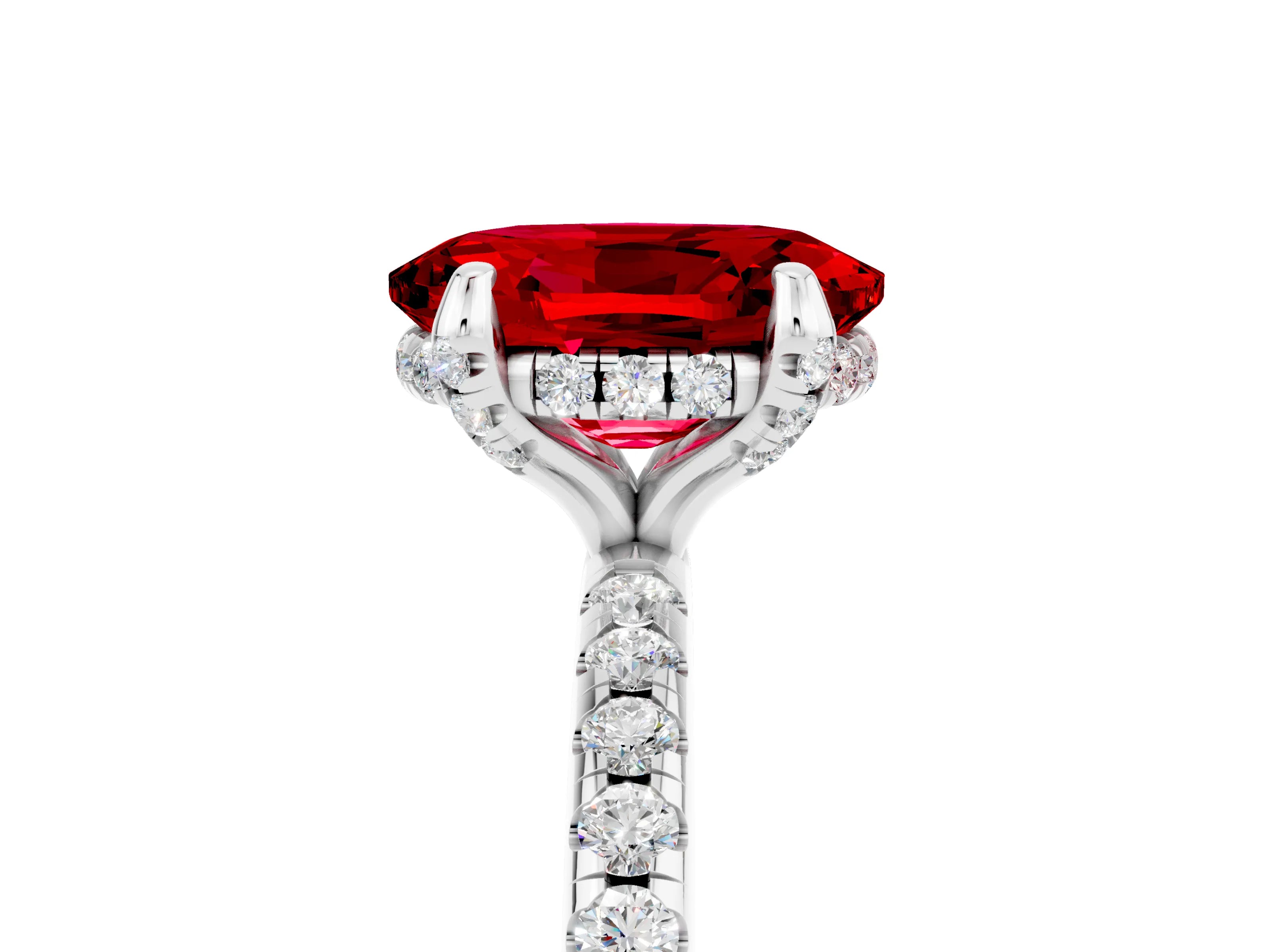 White gold Oval Cut Diamond Solitaire Ring with Four-Prong Setting and Pavé Band_5