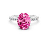 White gold Oval Cut Diamond Solitaire Ring with Four-Prong Setting and Pavé Band