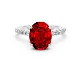 White gold Oval Cut Diamond Solitaire Ring with Four-Prong Setting and Pavé Band
