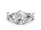White gold Oval Cut Diamond Solitaire Ring with Four-Prong Setting and Twisted Pavé Band_58