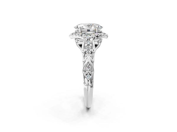Sterling Silver Oval Hidden Halo Vintage Filigree Engagement Ring Setting with Pave Band