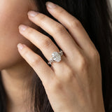 White gold Oval Cut Diamond Solitaire Ring with Leaf Motif Band and Four-Prong Setting_83