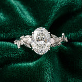 White gold Oval Cut Diamond Solitaire Ring with Leaf Motif Band and Four-Prong Setting_84