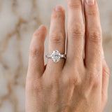 White gold Oval Cut Diamond Solitaire Ring with Micro Pave Band and Prong Setting_52