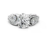 White gold Oval Cut Diamond Solitaire Ring with Milgrain Pavé Band and Four-Prong Setting_200