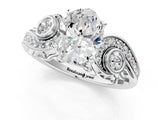 White gold Oval Cut Diamond Solitaire Ring with Milgrain Pavé Band and Four-Prong Setting_201