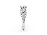 White gold Oval Cut Diamond Solitaire Ring with Milgrain Pavé Band and Four-Prong Setting_202