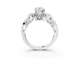 White gold Oval Cut Diamond Solitaire Ring with Milgrain Pavé Band and Four-Prong Setting_203