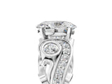 White gold Oval Cut Diamond Solitaire Ring with Milgrain Pavé Band and Four-Prong Setting_205