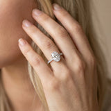 White gold Oval Cut Diamond Solitaire Ring with Pavé Band and Hidden Halo_52