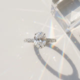 White gold Oval Cut Diamond Solitaire Ring with Pavé Band and Hidden Halo_53