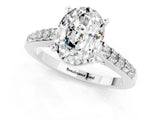 White gold Oval Cut Diamond Solitaire Ring with Pavé Band and Prong Setting_1