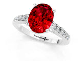 White gold Oval Cut Diamond Solitaire Ring with Pavé Band and Prong Setting_1