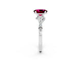 White gold Oval Cut Diamond Solitaire Ring with Pavé Band and Prong Setting_2