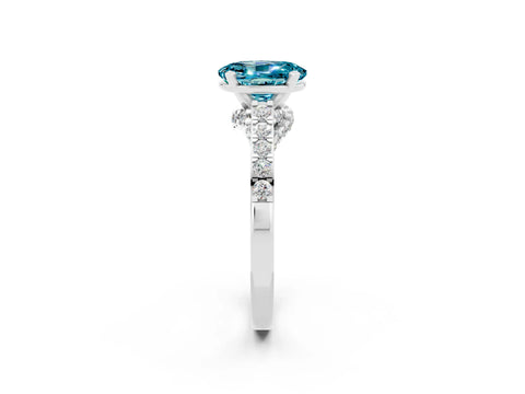 White gold Oval Cut Diamond Solitaire Ring with Pavé Band and Prong Setting_2