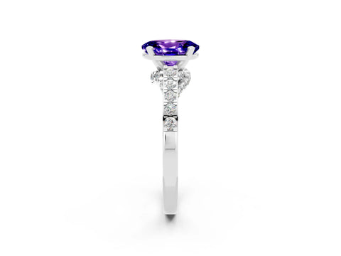 White gold Oval Cut Diamond Solitaire Ring with Pavé Band and Prong Setting_2