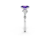 White gold Oval Cut Diamond Solitaire Ring with Pavé Band and Prong Setting_2