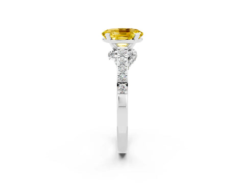 White gold Oval Cut Diamond Solitaire Ring with Pavé Band and Prong Setting_2