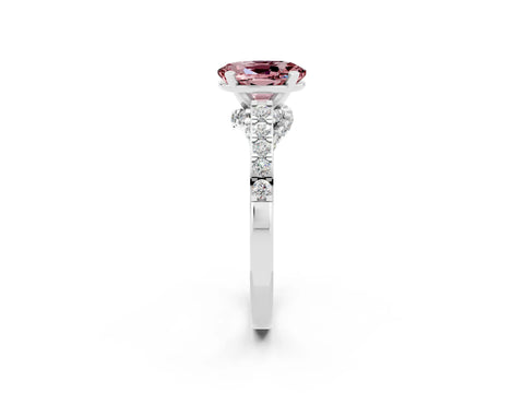 White gold Oval Cut Diamond Solitaire Ring with Pavé Band and Prong Setting_2