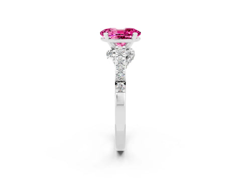 White gold Oval Cut Diamond Solitaire Ring with Pavé Band and Prong Setting_2