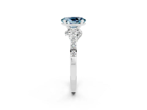 White gold Oval Cut Diamond Solitaire Ring with Pavé Band and Prong Setting_2