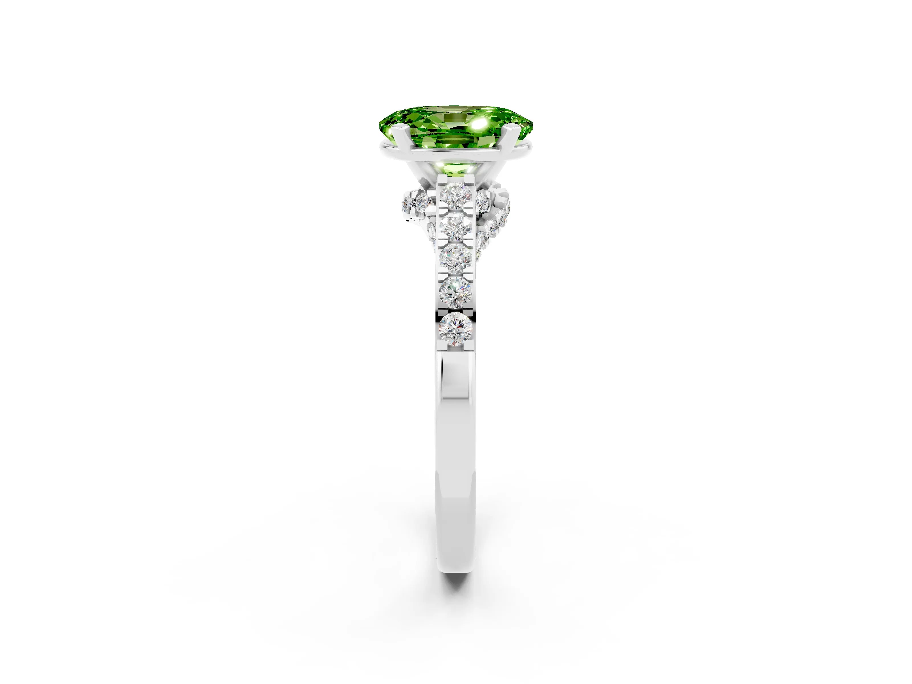 White gold Oval Cut Diamond Solitaire Ring with Pavé Band and Prong Setting_2