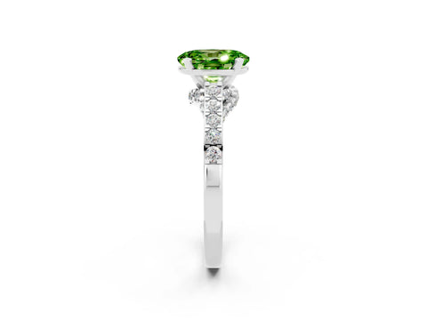 White gold Oval Cut Diamond Solitaire Ring with Pavé Band and Prong Setting_2