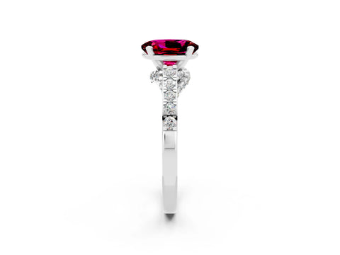 White gold Oval Cut Diamond Solitaire Ring with Pavé Band and Prong Setting_2