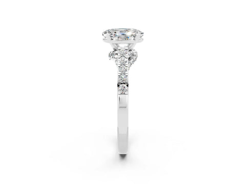 White gold Oval Cut Diamond Solitaire Ring with Pavé Band and Prong Setting_2