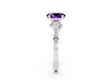 White gold Oval Cut Diamond Solitaire Ring with Pavé Band and Prong Setting_2