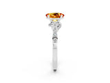 White gold Oval Cut Diamond Solitaire Ring with Pavé Band and Prong Setting_2