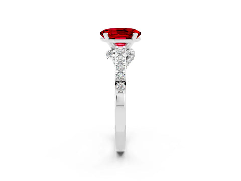 White gold Oval Cut Diamond Solitaire Ring with Pavé Band and Prong Setting_2