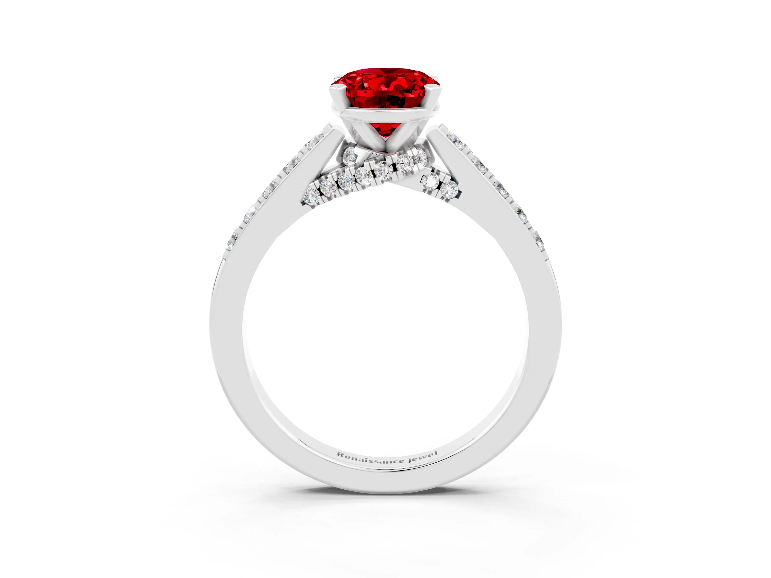 White gold Oval Cut Diamond Solitaire Ring with Pavé Band and Prong Setting_3