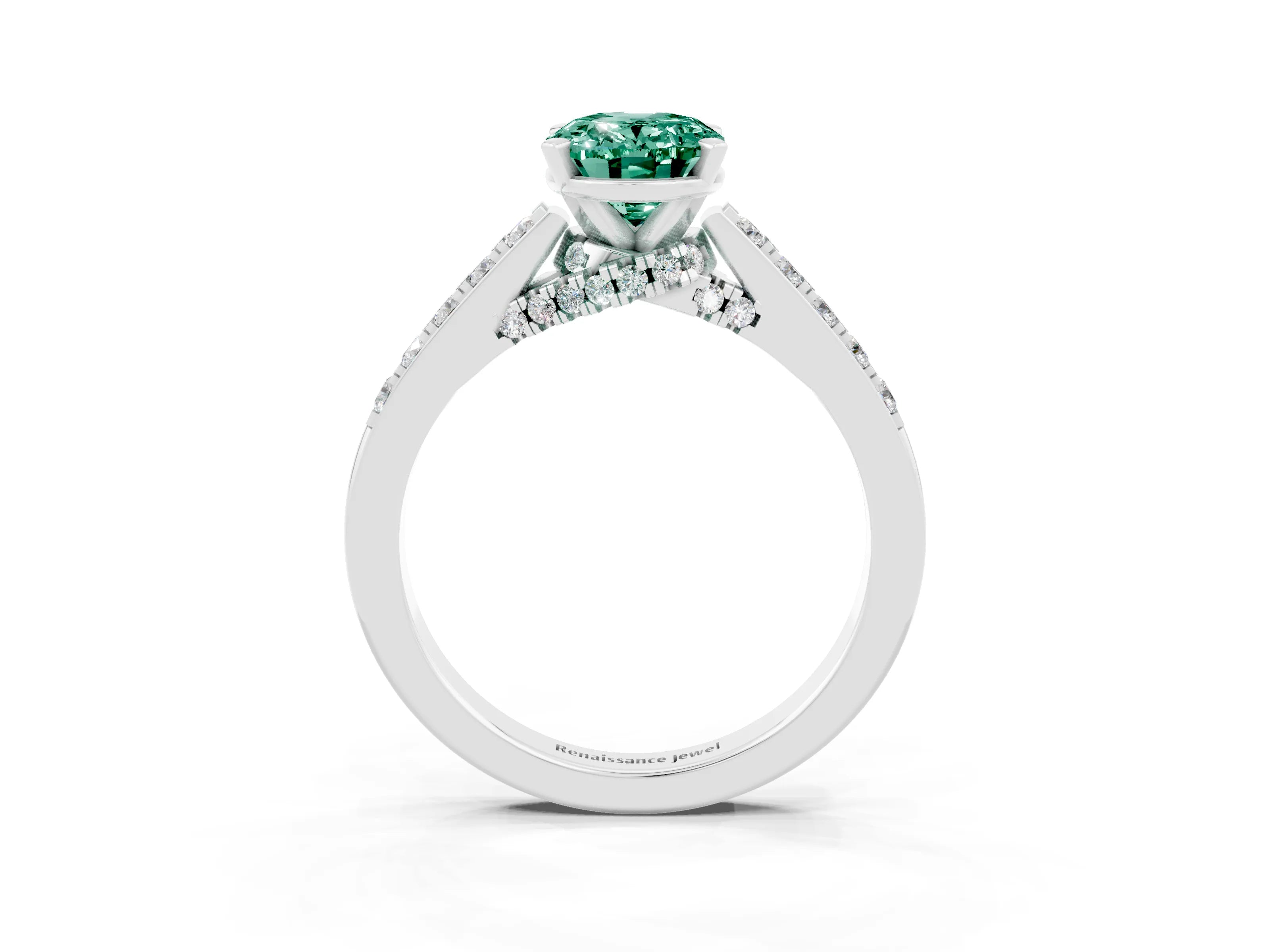 White gold Oval Cut Diamond Solitaire Ring with Pavé Band and Prong Setting_3