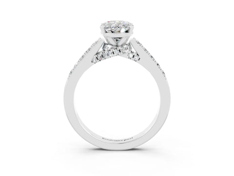 White gold Oval Cut Diamond Solitaire Ring with Pavé Band and Prong Setting_3