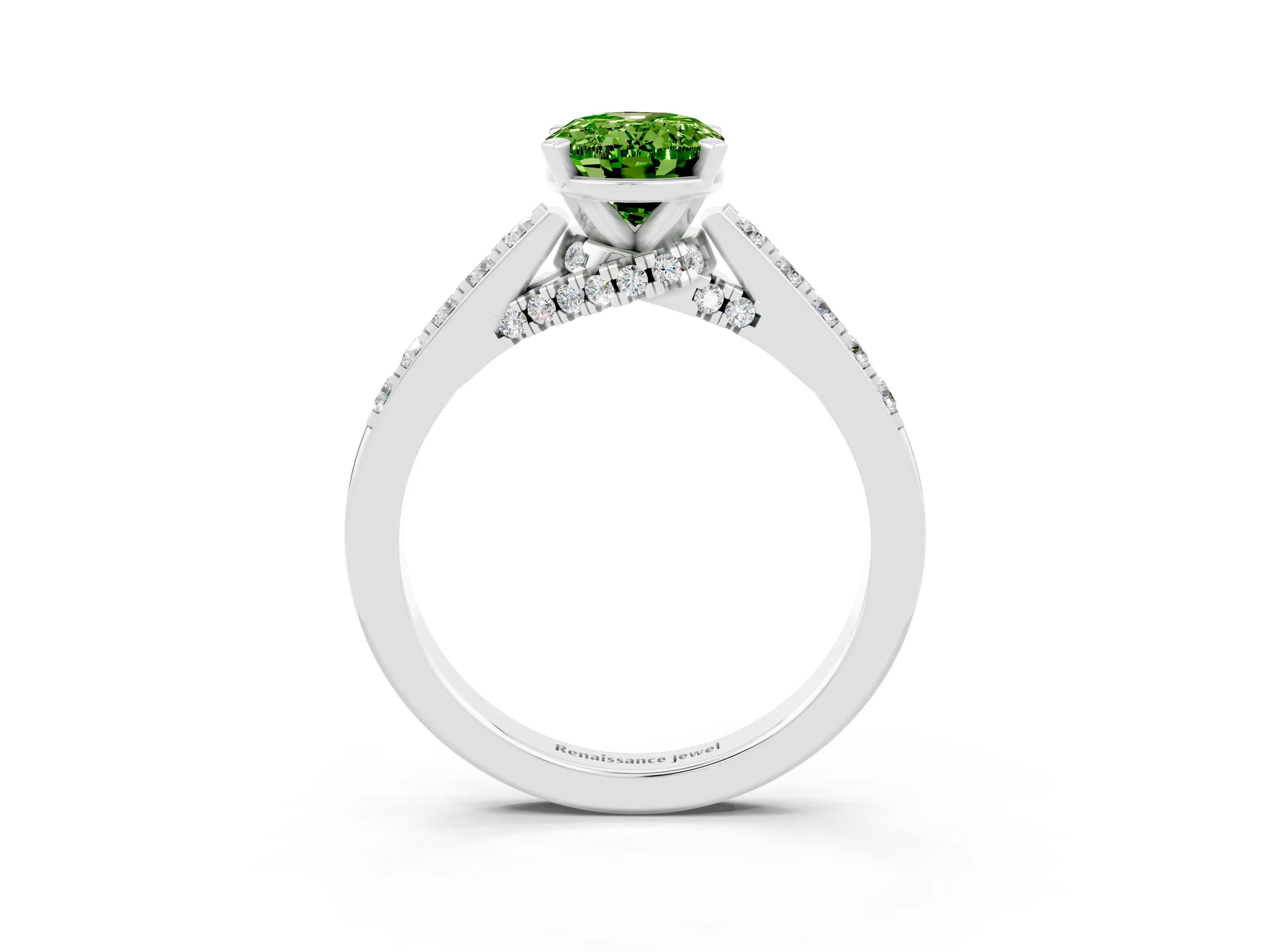 White gold Oval Cut Diamond Solitaire Ring with Pavé Band and Prong Setting_3