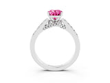 White gold Oval Cut Diamond Solitaire Ring with Pavé Band and Prong Setting_3