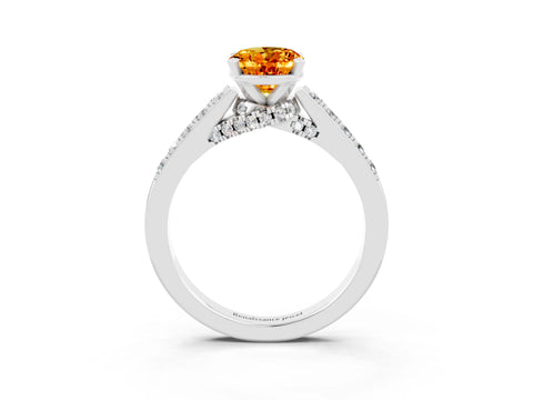 White gold Oval Cut Diamond Solitaire Ring with Pavé Band and Prong Setting_3