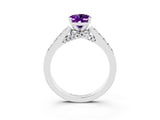 White gold Oval Cut Diamond Solitaire Ring with Pavé Band and Prong Setting_3