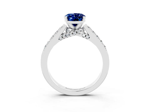 White gold Oval Cut Diamond Solitaire Ring with Pavé Band and Prong Setting_3