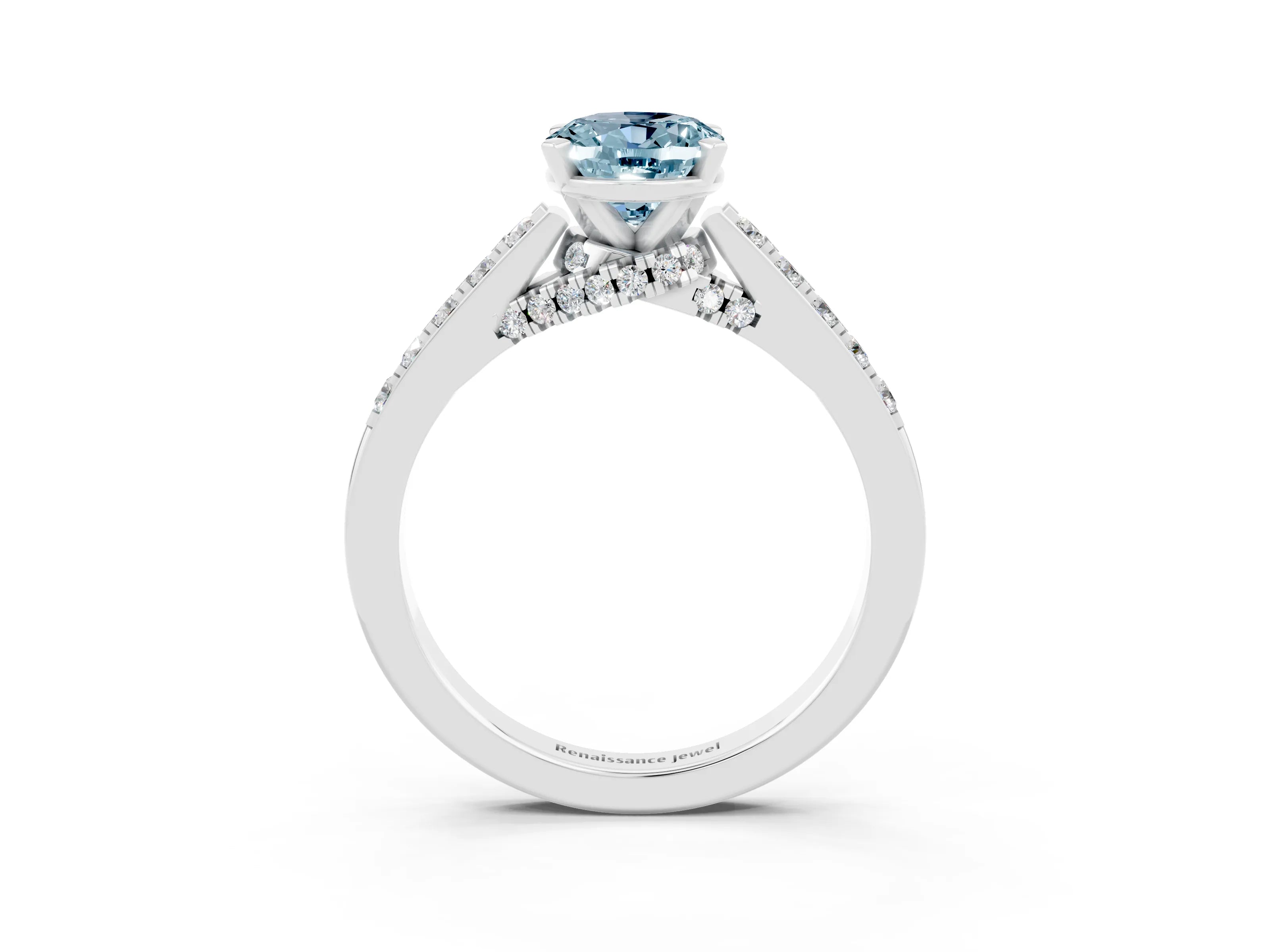 White gold Oval Cut Diamond Solitaire Ring with Pavé Band and Prong Setting_3