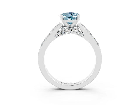 White gold Oval Cut Diamond Solitaire Ring with Pavé Band and Prong Setting_3